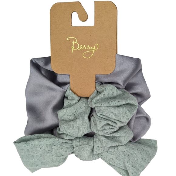 Berry Accessories - Hair Scrunchie Set Green Blue Bow Ponytail by Berry
